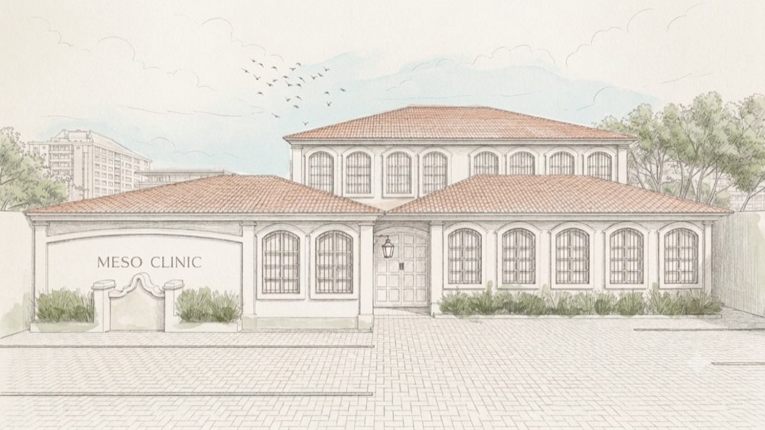 Fachada da Meso Clinic em aquarela